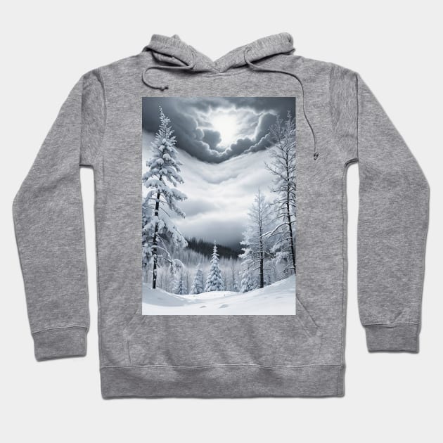 Snowy Pine Trees in the Eye of a Winter Storm Hoodie by CursedContent